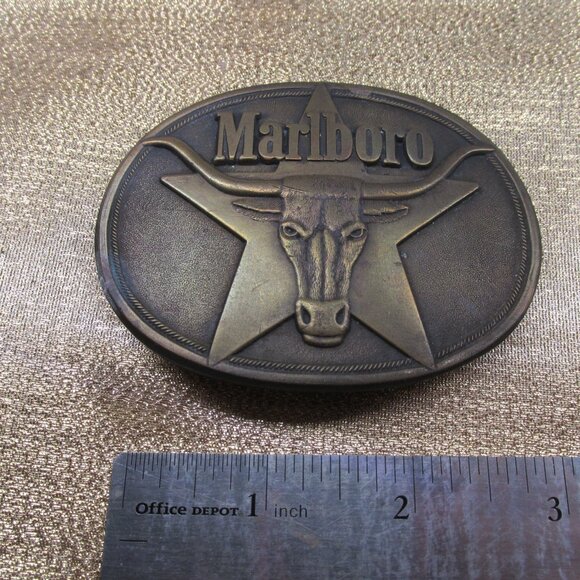 Marlboro Solid Brass Philip Morris, Inc 1987 Belt Buckle - Picture 3 of 7